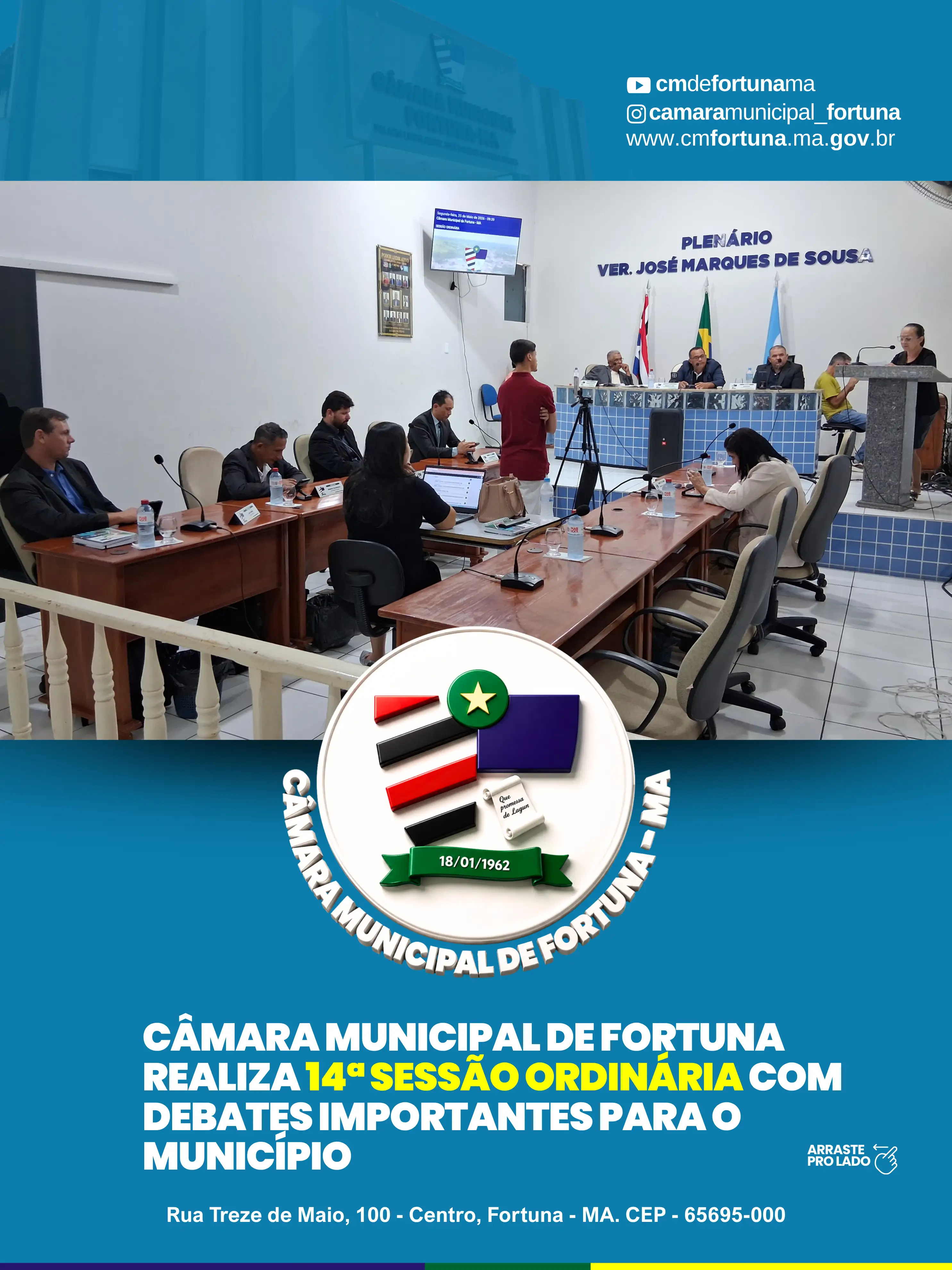 Câmara Municipal de Fortuna realiza 14ª Sessão Ordinária com debates importantes para o município