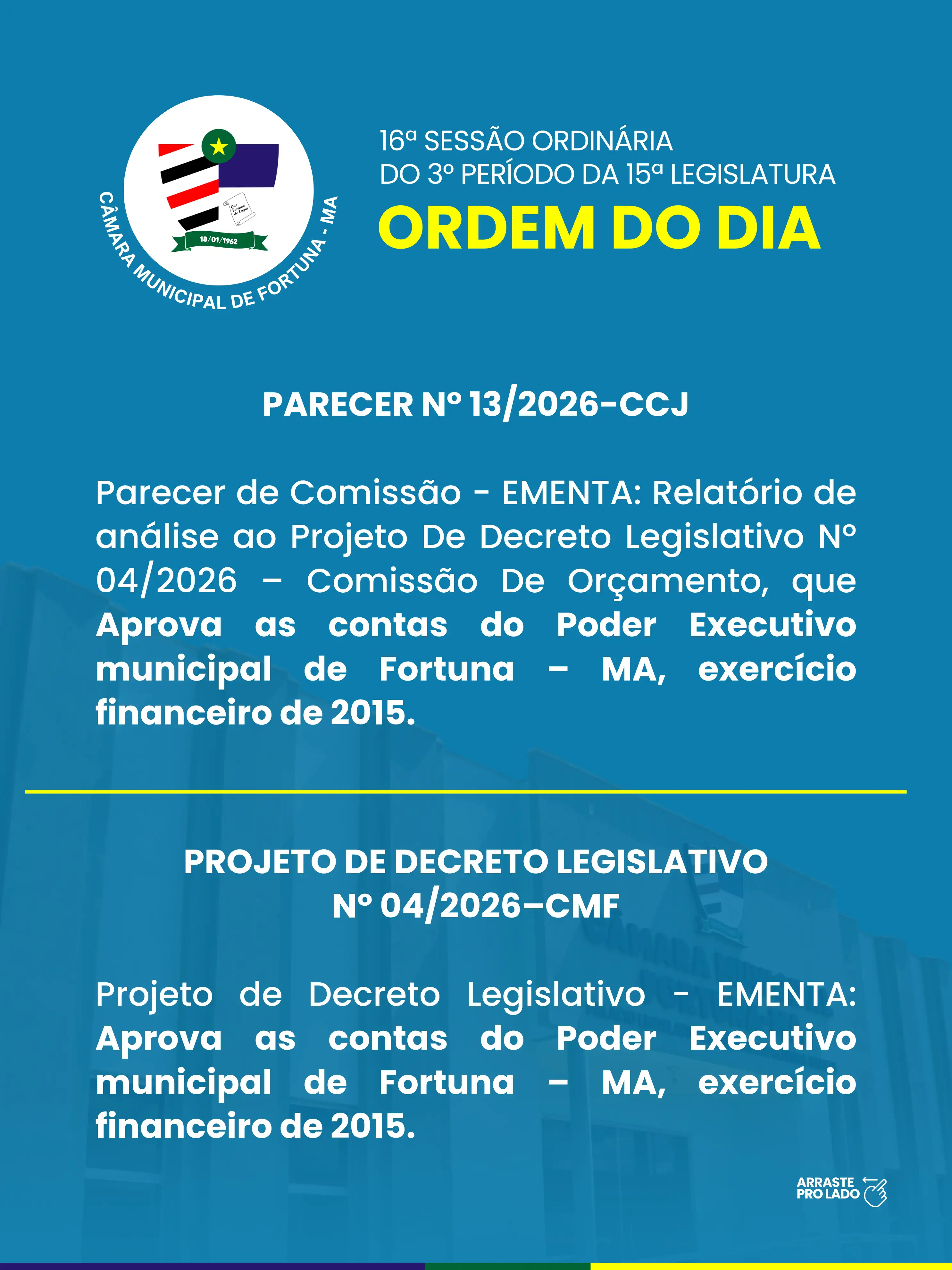 Foto 1 – ORDEM DO DIA | 08 DE JUNHO DE 2026