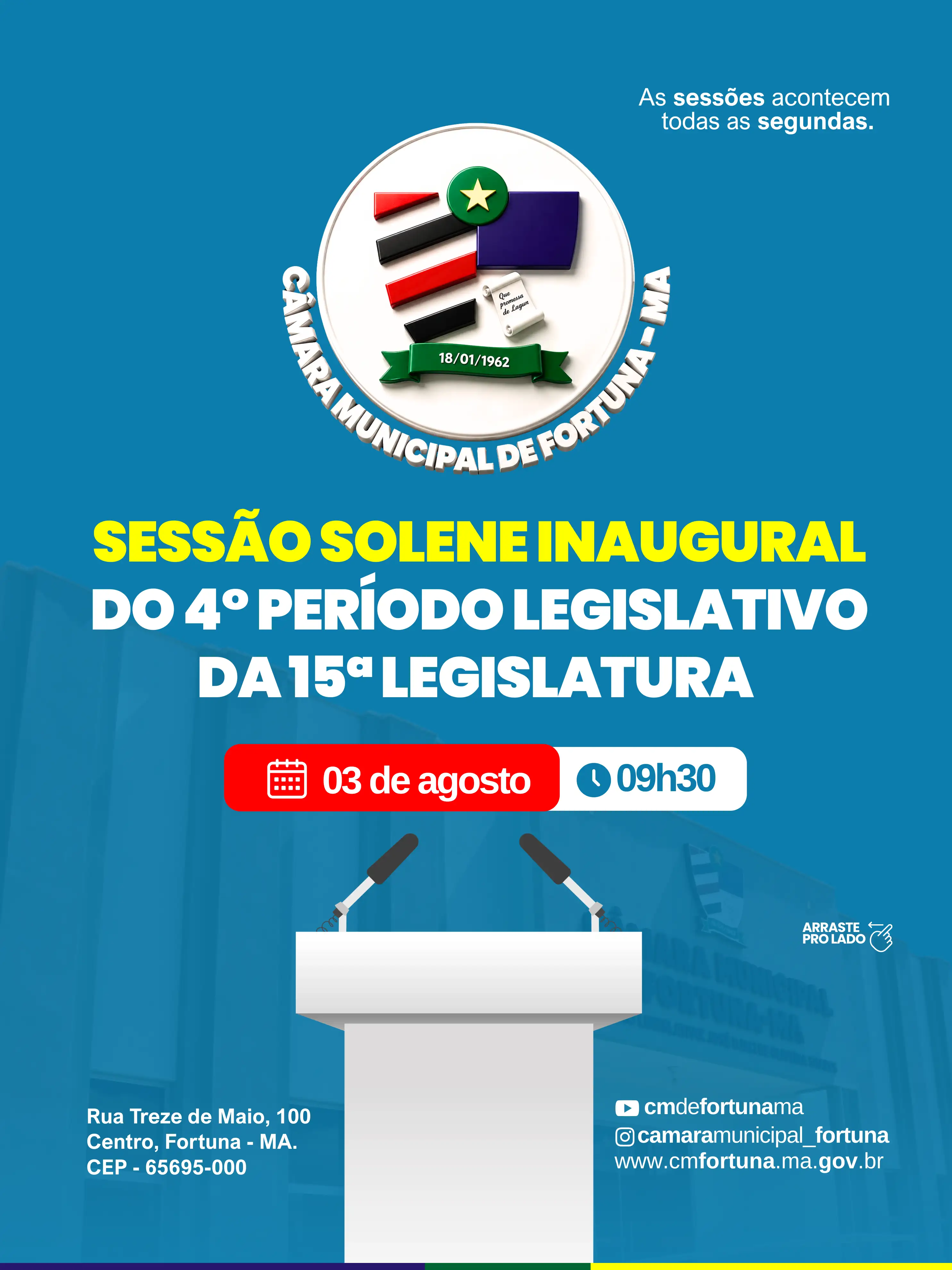 CÂMARA MUNICIPAL DE FORTUNA CONVIDA A POPULAÇÃO